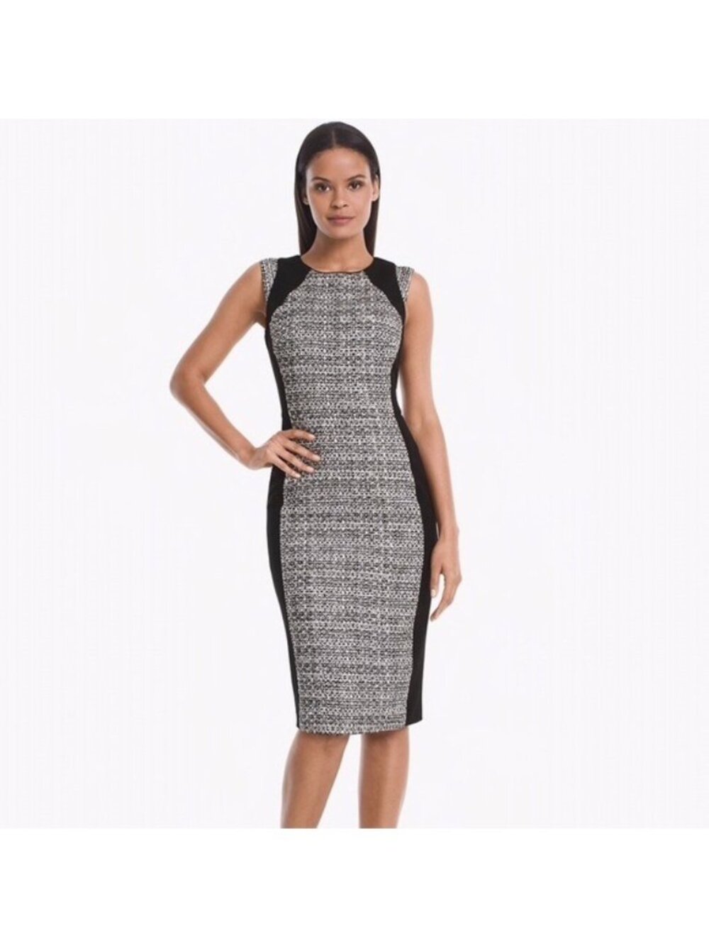 White House Black Market Tweed Silver Metallic Ponte Knit Sheath‎ Dress Size 6